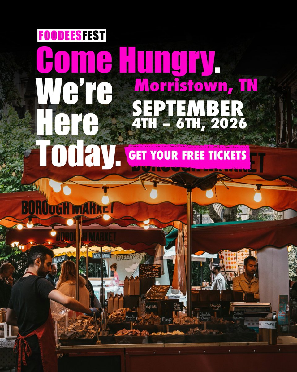 FoodeesFest's tweet photo. I CAN’T BELIEVE IT, MORRISTOWN! TODAY’S THE DAY! 😭

Foodees Fest starts at 1 PM in Morristown, Tennessee! Admission is FREE. Register for a chance to win a FREE MEAL: https://t.co/FOniWu3xLT

#FoodeesFest #MorristownTN #thingstodo #trending https://t.co/yDjP3Kbb9k
