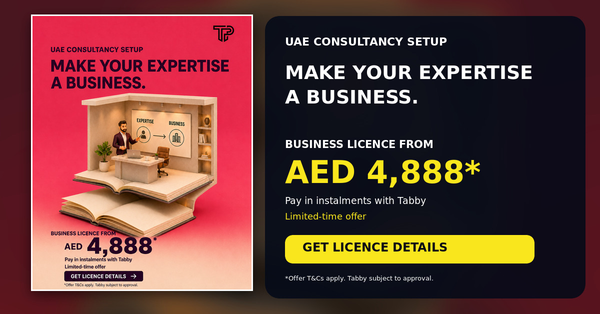 Titanpartnersin's tweet photo. Make your expertise a business.   
UAE business licence packages from AED 4,888*. 
Tabby instalments may be available, subject to approval. 
Get the licence details. 
*Offer T&amp;Cs   apply. 
#ConsultingBusiness #BusinessLicence https://t.co/ZxSV0ldHiw