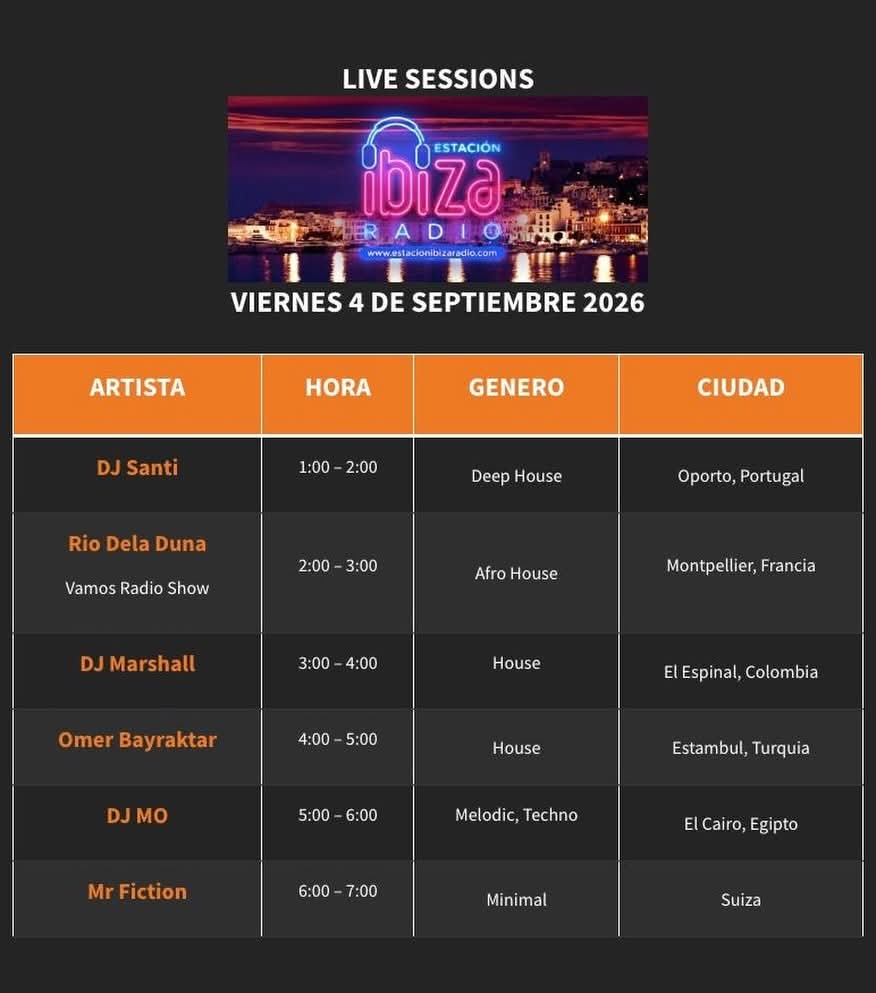 Dj_Marshall_'s tweet photo. Live Sessions Viernes de 4 septiembre 2026, conéctate a partir de la 1pm (GMT-5) con DjMarshall de 3 Pm a 4 Pm en
https://t.co/wDHJQvJQMI Estacion Ibiza Radio by DJ Hector Carrero
https://t.co/WtwlvrxWeh
#house #techhouse #techno #melodictechno #estacionibizaradio https://t.co/XjHabxxWYQ