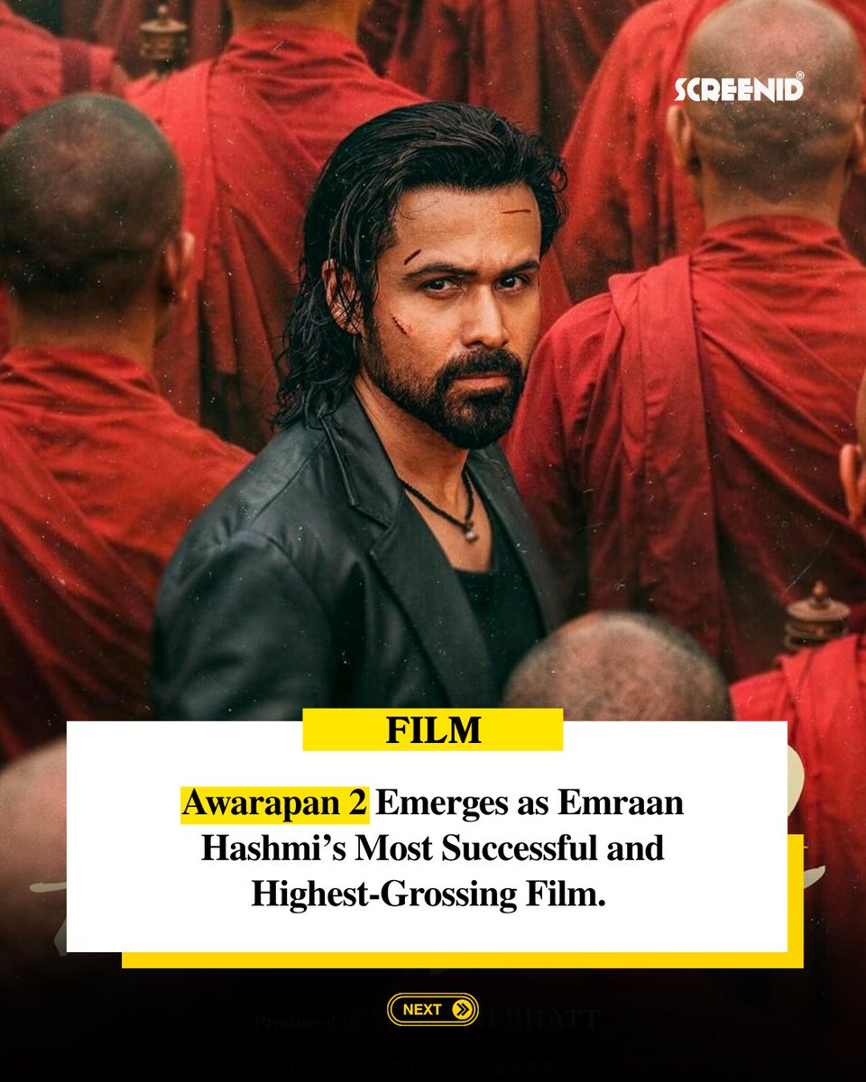 screenidd's tweet photo. #Awarapan2 is Emraan Hashmi's highest-grossing film as a solo lead star.  “Awarapan 2 has made around Rs 155 crore in India and over Rs 220 crore at the worldwide box office.” https://t.co/zamnIvwyDV