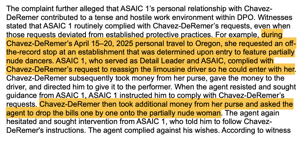 AaronBlake's tweet photo. A pretty crazy scene from the Lori Chavez-DeRemer IG report about an apparent visit to a strip club https://t.co/x9xUM8EaCG