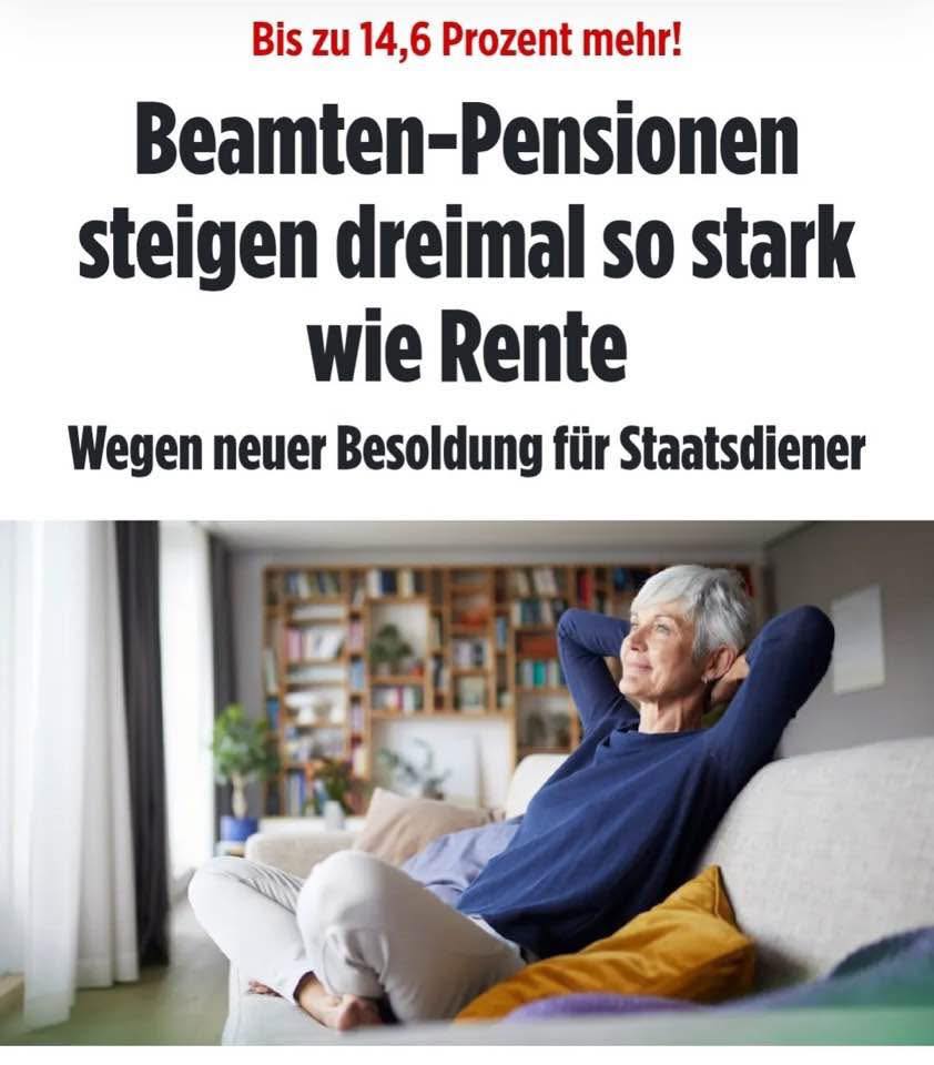 RolandFaude's tweet photo. Diese "Rentenreform" ist kein politisches Konzept, sondern ein Staatsstreich zugunsten der Beamtenversorgung. Man kürzt Erwerbsminderungsrenten um 10,8 %, denkt laut über die Abschaffung der Witwenrente nach – aber die Pensionen steigen weiter wie ein geölter Blitz, dreimal so stark wie die Renten, und die Kosten marschieren Richtung Billion, als wäre das ein Hobbyprojekt. Das ist keine Sozialpolitik. Das ist Haushaltsoptimierung durch Bevölkerungsreduktion. Und während Rentner rechnen müssen, ob die Heizung oder das Essen wichtiger ist, wird im Beamtenapparat offenbar nur eine Frage gestellt: "Reicht die Erhöhung dieses Jahres für ein neues Dienstfahrrad?" Reformieren? Nein. Das ist ein staatlich finanziertes Wellnessprogramm für Privilegierte. 😌