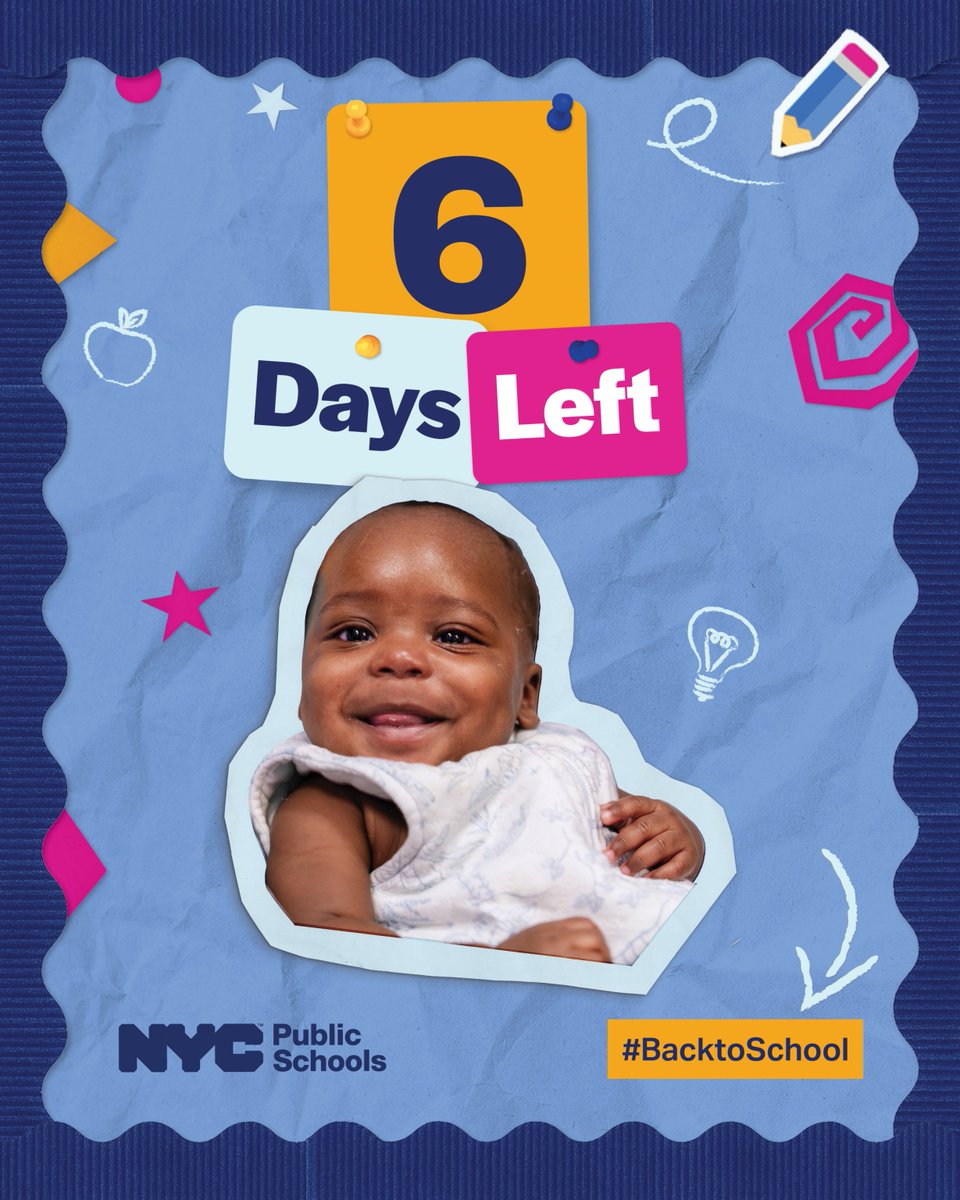 NYCSchools's tweet photo. The #FirstDayofSchool is LESS than a week away!

Make sure your child is registered with @NYCSchools so they can enjoy a year of fun-filled learning. 😊

Need help with enrollment or finding a school? 

Visit: https://t.co/xLhWNBbWOp https://t.co/Z9wBdjdUGV