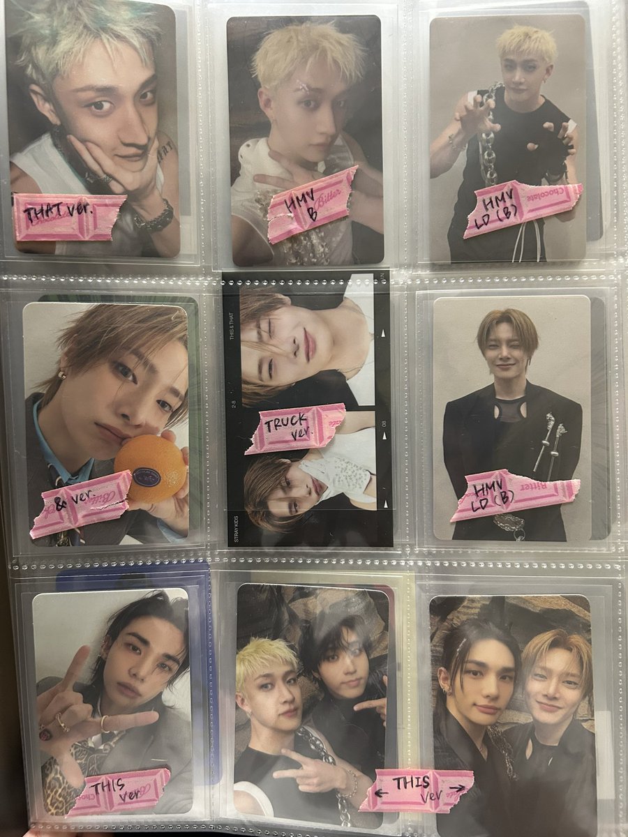 NatsuForSKZ's tweet photo. StrayKids スキズ THIS&amp;THAT T&amp;Tアルバム 封入 トレカ HMV ラキドロ 交換 

譲】🐺バンチャン･🥟ヒョンジン･🦊アイエン
※画像1枚目と2.3枚目でご確認ください

求】🐰リノ･🐖🐇チャンビン･🥟ヒョンジン
※画像2.3枚目

異種交換🙆‍♀️
纏めての方優先 / 郵送対応予定
お気軽にお声がけください！ https://t.co/tRKrgKxtwx