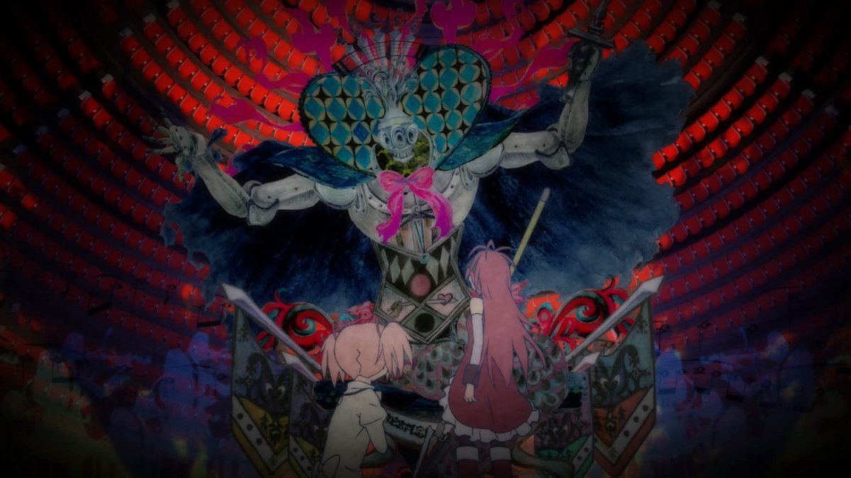 ElDanvar's tweet photo. Cómo me encanta Madoka Magica, pero jamás voy a entender como su arte visual me da dolor de cabeza, y eso que no tengo problemas de vista, es raro, pero es ver Madoka y al rato me duele la cabeza por su arte visual.

Es literalmente ver escenas como estas y me da jaqueca jajaja https://t.co/THV9X4sAjA