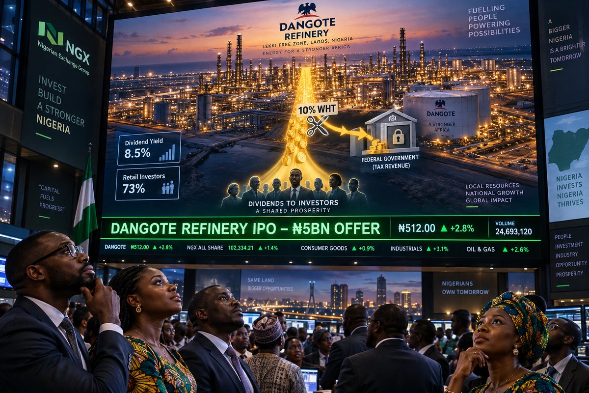 gbambeke's tweet photo. @PulseNigeria247 Dangote Refinery’s proposed IPO could open one of Nigeria’s biggest industrial assets to public investors. But when the dividends start flowing, how much will shareholders actually keep after tax? https://t.co/kO406nLhId.  #Nigeria #NGX #DividendTax #DangoteRefinery https://t.co/wcxz6X97ij