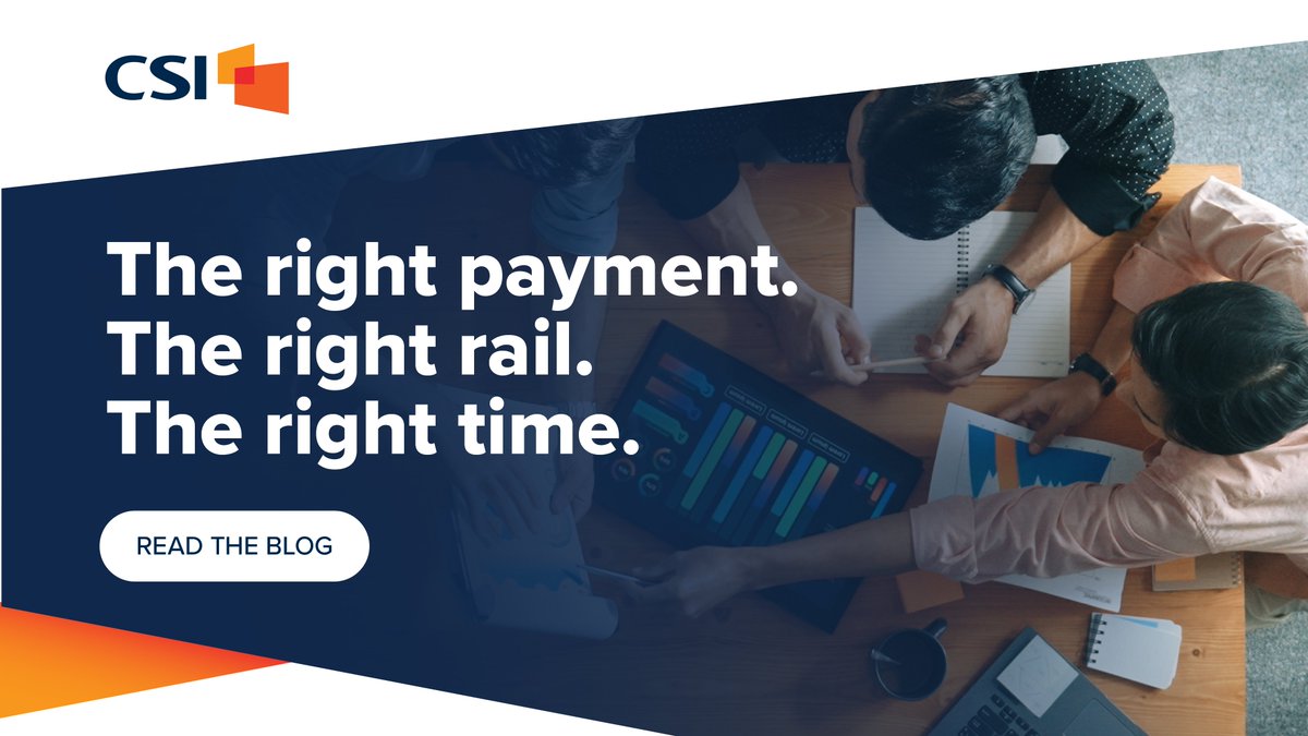 CSIsolutions's tweet photo. Commercial clients shouldn't need to be experts in payment rails just to send a payment. ACH, RTP®, and FedNow® each serve a purpose. The real win is connecting them into one treasury experience w/more visibility, less friction. Explore multi-rail strategy https://t.co/k6elg9HpSS https://t.co/csy2POyVei