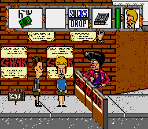 memory_fallen's tweet photo. Here's a new cheat code for a 32 year old game. In *Beavis &amp; Butt-head* for Genesis, enter this passcode: "-Raptor-"

This gives the duo glowing laser eyes (!) indicating invincibility. It also gives them max money ($6.40) and makes enemies fall with one shot. https://t.co/c47k9RFyc5