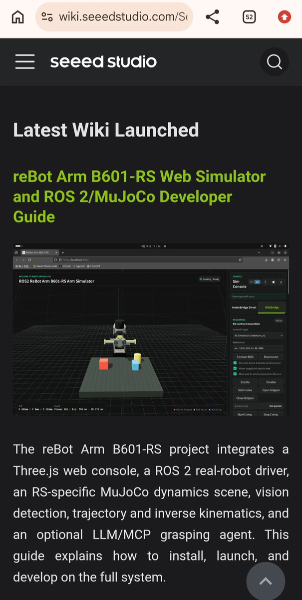 AMR_Intel's tweet photo. Sur la deuxième image c'est la nouvelle génération des bras robotisés de Seeed (le reBot ARM B601), il est sur ma dreamlist pour plusieurs raisons:

➡️ cette machine de guerre peut lever jusqu'à 1,5kg (et 2.5kg pour la version haut de gamme B601-RS), fini les servos à bout de souffle de la génération précédente (SO-ARM101), si vous maîtrisez suffisamment ce bras vous allez pouvoir lui apprendre à plier du linge, cuisiner de petits plats et encore plus

➡️il a 75cm de portée, c'est vraiment pas mal pour lui donner un petit plan de travail dans un studio et plusieurs petites tâches à la suite

➡️il est aussi open-source et pleinement intégré dans l'écosystème LeRobot de Huggingface

➡️le prix est plutôt alléchant, on parle de 1200€ mais vous ne trouverez presque aucun équivalent en terme de solidité et de puissance chez les concurrents 

➡️ Évidemment qui dit @seeedstudio dit une communauté très engagée et un suivi hyper régulier. 
Seeed publie très régulièrement des "weekly wiki" dans lesquel il présente des cas d'application REELS et éprouvés du robot par la commu, ils ont un groupe discord et on voit que même le readme_fr du github est updaté très souvent

Après le MicroDuck voici encore un des exemples de ce que le partenariat Seeed et HuggingFace peut produire de plus excitant en 2026 !