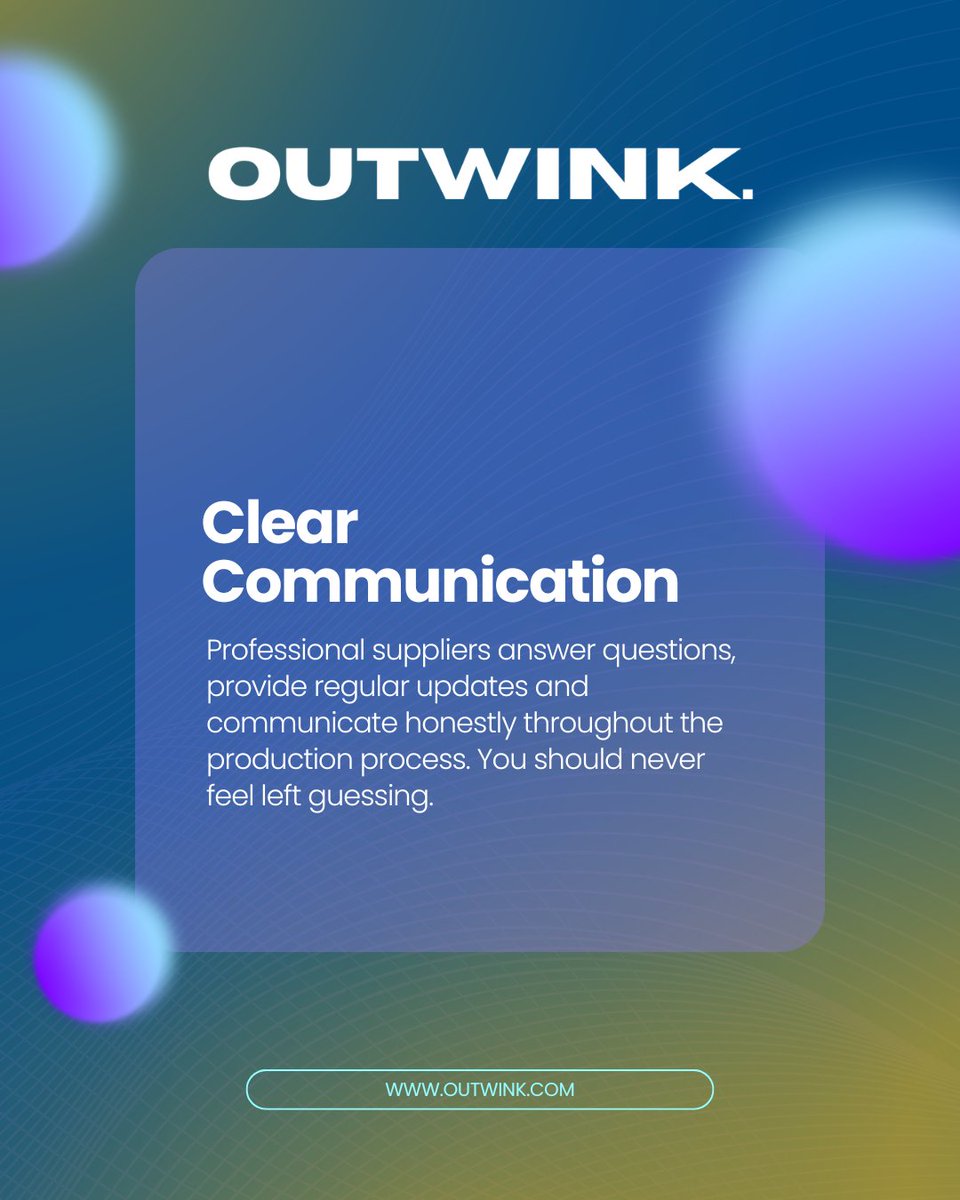 outwinkcom's tweet photo. Reliable suppliers aren’t just a bonus—they’re a business advantage. 🤝✅
Know the green flags before you commit. 💚
#Manufacturing #Suppliers #BusinessGrowth https://t.co/0yQHrs1IJU