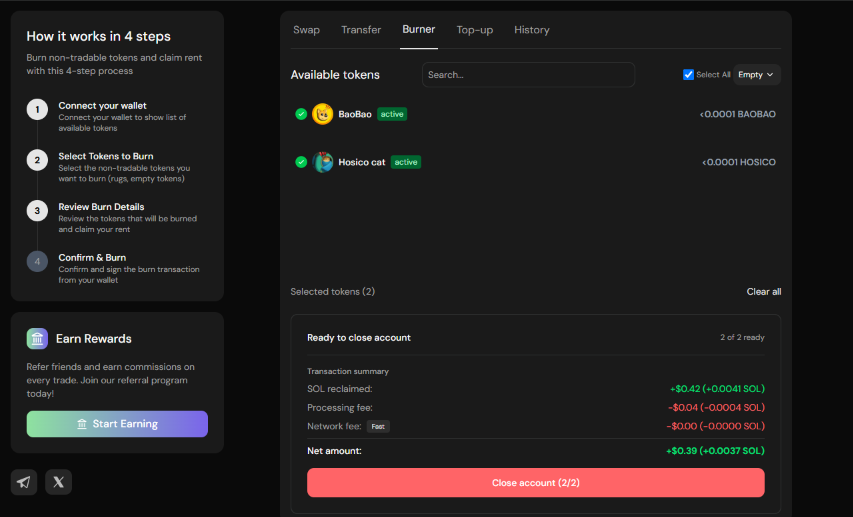 swappadex's tweet photo. Major update on Solana rent.

Don’t forget those hidden token accounts in your wallet could still be holding SOL in rent.

Find them with Swappa Burner.
Close them. Reclaim the SOL.

With ~$307M in rent stuck across Solana accounts, there’s a lot sitting there waiting to be claimed.

High-frequency traders, come get some of that SOL back.

Swappa Burner → https://t.co/P55nCJL4Qp