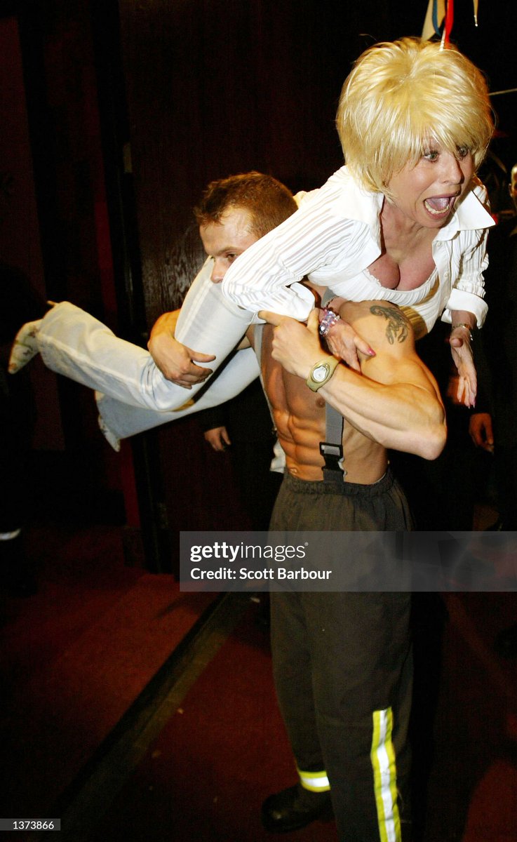 shitbritishpics's tweet photo. Actress Barbara Windsor is picked up by firefighter Neil Smithers at the Twin Towers celebrity party held at Red Cube September 8, 2002 in London, United Kingdom. The party was a fundraising event for firefighters still suffering after the September 11 (2002) https://t.co/ANvdkb7Rrx