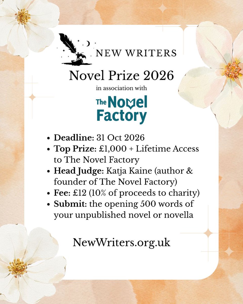 ChrisFielden's tweet photo. The New Writers UK Novel Prize - run in assciation with @NovelSoftware - is open until 31st October 2026. Send in first 500 words of novel. £12 entry. £1,000 top prize. LOTS of generous runner-up prizes. Winners published online. https://t.co/CYmGA56Ut1 https://t.co/aTiUdMORAK