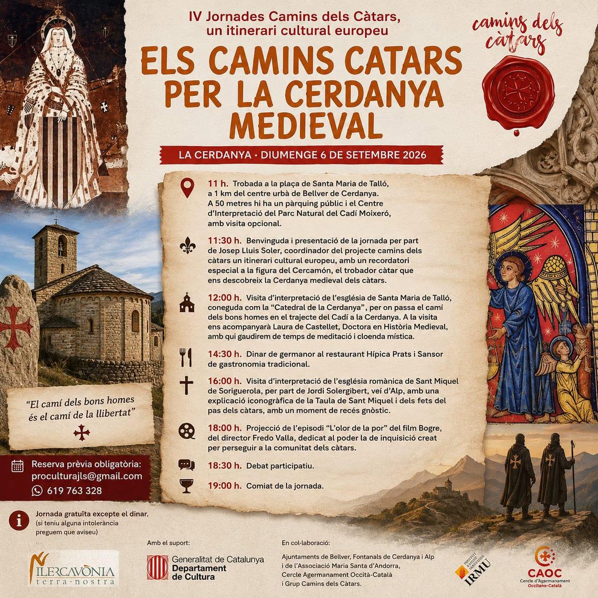 CAOC_'s tweet photo. 📣 Demà! Jornada: Els camins càtars per la Cerdanya medieval.

Una experiència que no et deixarà indiferent 😄✨📚🎼🌿☄♋

📅 diumenge, 6 de setembre 2026
🕚11h00. Trobada a la plaça Santa Maria de Talló
➡️Associació Ilercavonia Terra Nostra https://t.co/fGWhTlu6RW