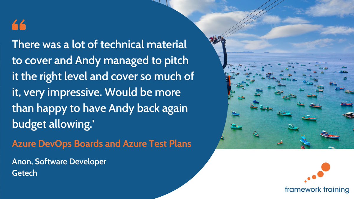 FrameworkTrain's tweet photo. "Andy managed to pitch it the right level and cover so much of it, very impressive." 

Great feedback from Getech's team after our Agile with Azure DevOps training course.

More info: https://t.co/9Qix5bV9v7 https://t.co/bVPUwCI6NP