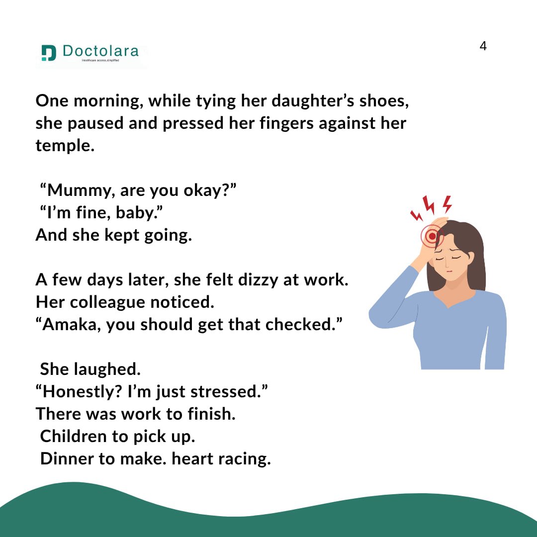 doctolara's tweet photo. Amaka might have gotten a “second chance”, but not everyone does. 
#doctolara #strokeprevention #healthyliving #corporatehealth #getchecked https://t.co/8JqaFgIwz5