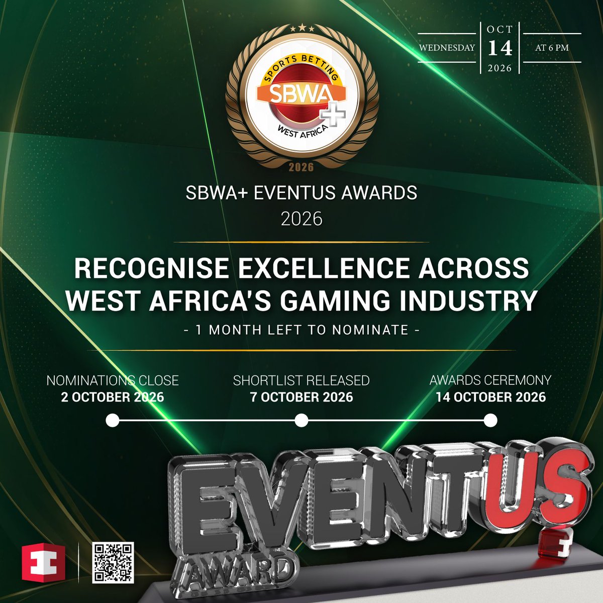 EventusInt's tweet photo. One month left to submit your nominations for the SBWA+ Eventus Awards 2026.

This is your opportunity to give exceptional achievement the recognition it deserves.

Submit your nominations before 2 October:
https://t.co/mhqfpTrQ4W https://t.co/0y8nPFciwg