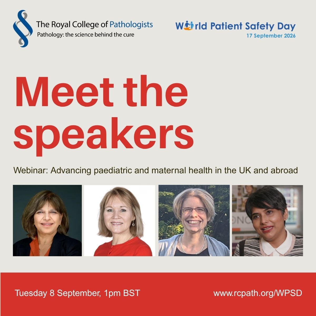 RCPath's tweet photo. Still time to register for next week’s webinar ‘Advancing Paediatric and Maternal Health in the UK and Abroad'- part of this year’s programme for #WorldPatientSafetyDay.
8 September, 1-2pm BST
Register:  https://t.co/vLXFq6JwlS. 1 CPD point available.
 
#RCPathWPSD @BSH @NHSBT https://t.co/UQYsui9x2r