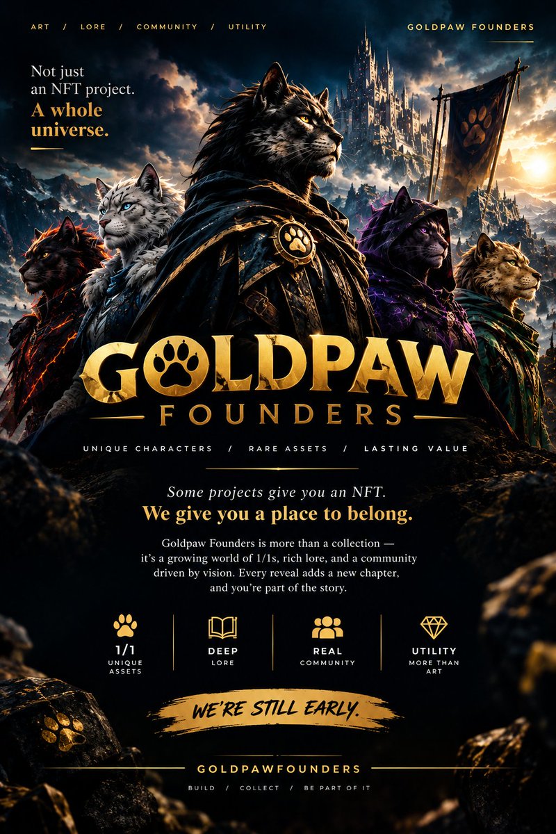 raidensanpai's tweet photo. Some projects give you an NFT.

#GoldpawFounders gives you a world to step into.

Unique 1/1s. Deep lore. Real community. A story that keeps unfolding with every reveal.

The best part?

We’re still early. #WEB3 #NFT https://t.co/43eNeu6nBu