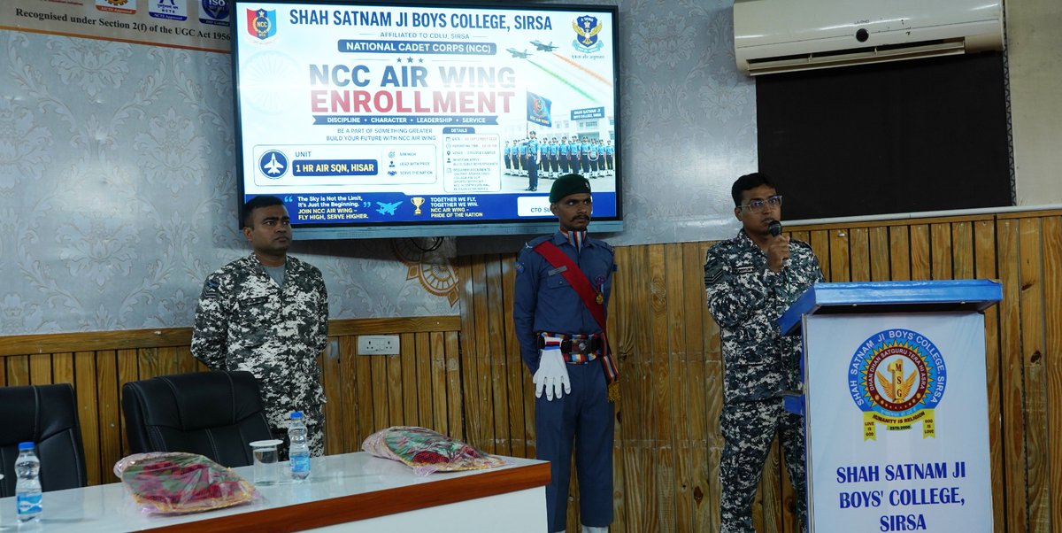ssjboyscollege's tweet photo. 🇮🇳 NCC Air Wing Enrollment Successfully Conducted ✈️
Today, the NCC Air Wing Enrollment was successfully conducted at Shah Satnam Ji Boys College, Sirsa.
#NCC #NCCAirWing #1HRAirSqn #Hisar #ShahSatnamJiBoysCollege #Sirsa #NCCEnrollment #UnityAndDiscipline #JaiHind https://t.co/GMbAOvelIl