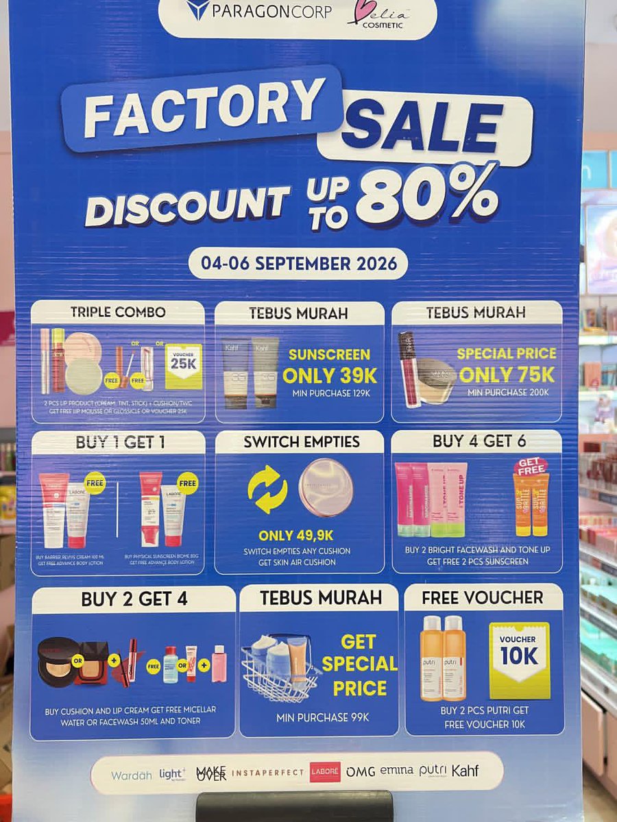 Pistachiojingga's tweet photo. Produk yang lagi diskon
Wardah
https://t.co/F9RrFX4Lsa
Make Over
https://t.co/wT5EBQTFrT
Labore
https://t.co/Ny4zEdPLm3

Gass, buruan guys. Kapan lagi kan wardah, labore, emina, Kahf, makeover, dll ambyarrr. 

CUMAN 3 HARI AJA!!! https://t.co/nRWzHqaeAr