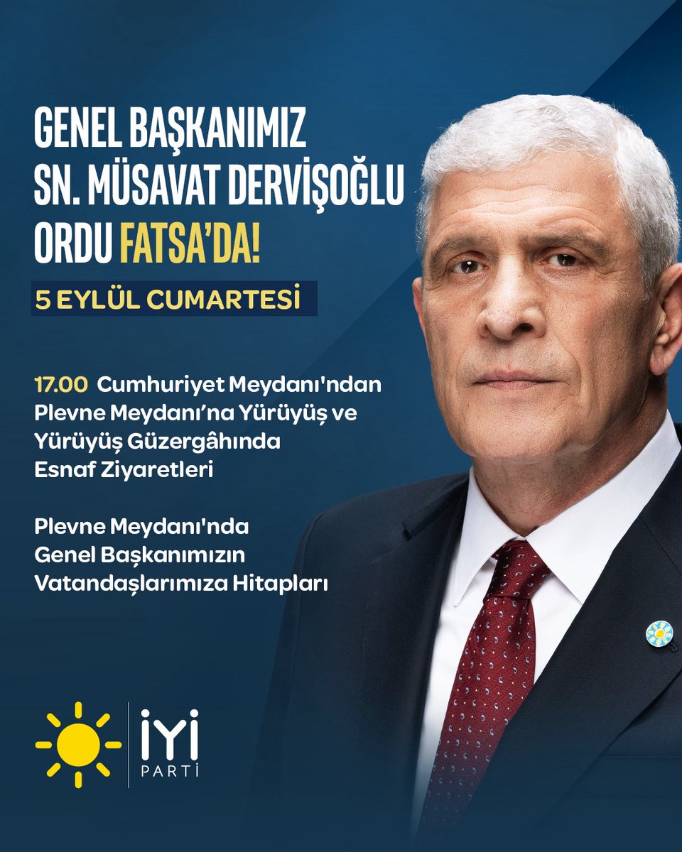 iyiparti's tweet photo. Genel Başkanımız Sayın Müsavat Dervişoğlu @MDervisogluTR,

📍Ordu Fatsa'da! https://t.co/Q1yY44BhHl