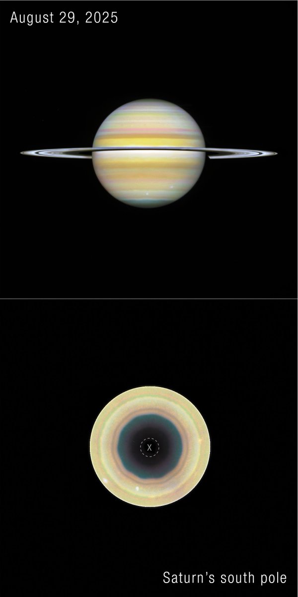 Astropics_bb's tweet photo. ハッブル宇宙望遠鏡による観測から、土星の南極を取り囲む巨大な十角形のパターンが確認されました。土星の南極で、大規模かつ規則的なこのようなジェット気流のパターンが観測されたのは初めてです。

詳しくはリプライのリンク先記事をご覧ください。

Image Credit: NASA, ESA, STScI, Agustin Sánchez-Lavega (UPV), Amy Simon (NASA-GSFC), Michael Wong (UC Berkeley); Image Processing: Alyssa Pagan