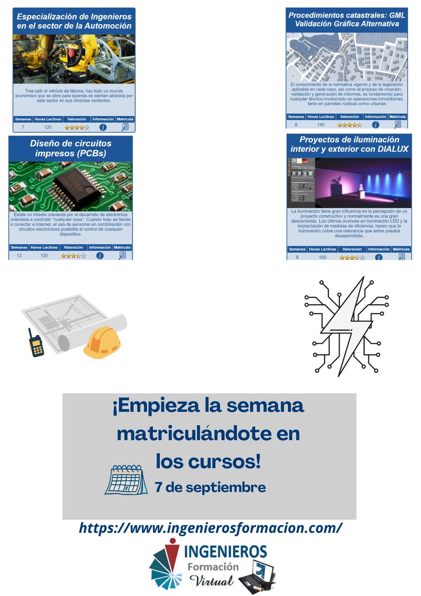 cogiti's tweet photo. ⚙️ Haz que esta semana también cuente para tu futuro profesional.

📚 Descubre los cursos de la semana de Ingenieros Formación y suma nuevas herramientas y competencias a tu perfil.

💡 ¿Qué vas a aprender esta vez?

👉 https://t.co/A1vYdEjemy

#IngenierosFormación #Ingeniería https://t.co/w2pMX7QDQy
