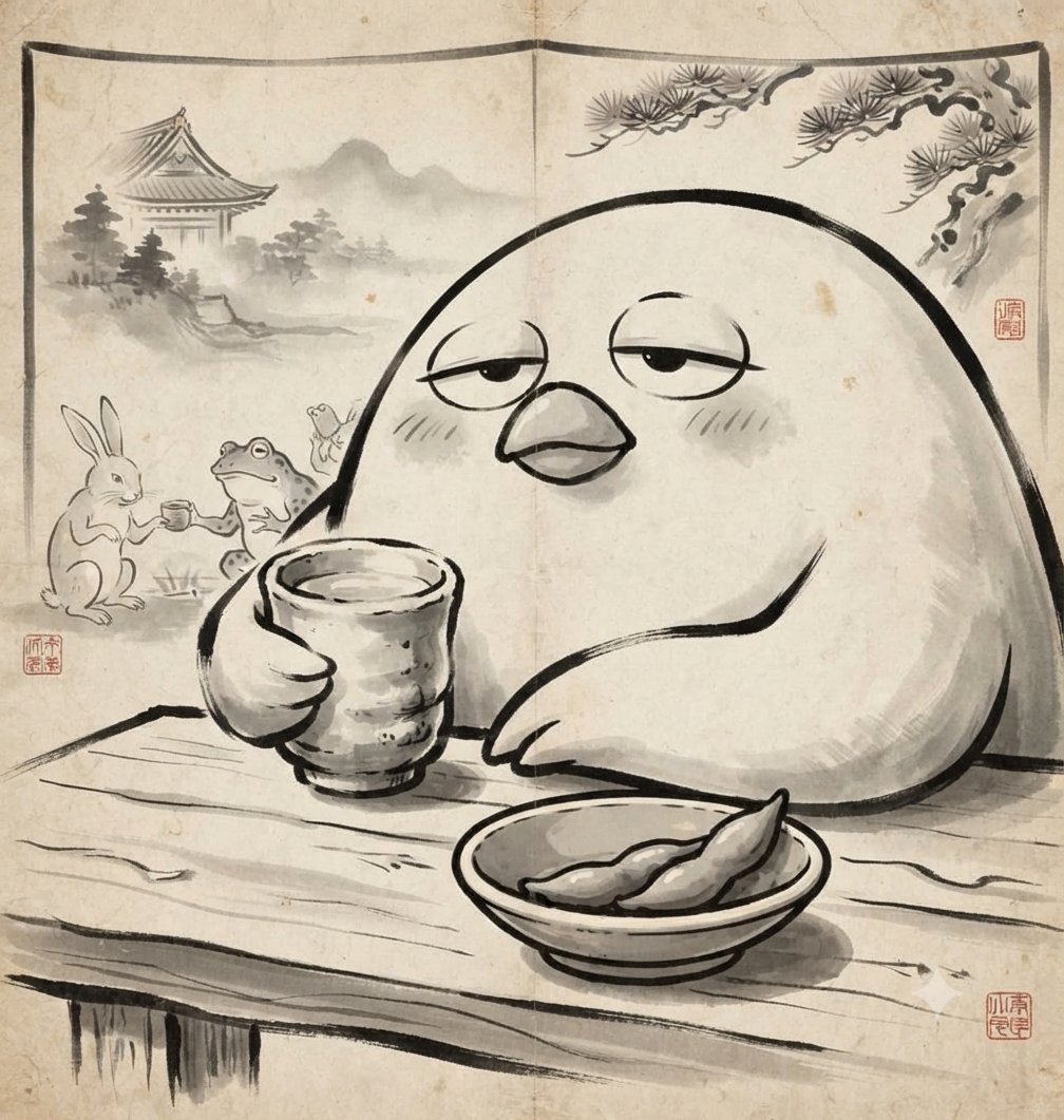 saba501jp's tweet photo. 無精いんこ　鳥獣戯画

#無精いんこ https://t.co/ulN7f1bWI3