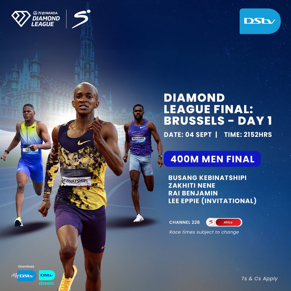 DStvBotswana's tweet photo. It’s Day 1 of the Wanda Diamond League Final in Brussels, and our star athletes are bringing the heat TONIGHT on DStv channel 228. 🇧🇼💎🏃‍♂️🔥

Go subscribe go motlhofo, simply click on https://t.co/aZPzGKiyfz | Dial *214# | WhatsApp 73038902 | or use the MyDStv App

#DStvBw #ReOn https://t.co/foPM7kciM9