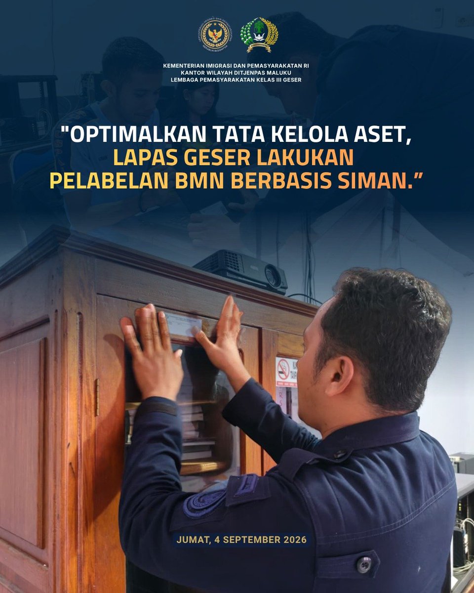 lapas_geser's tweet photo. Optimalkan Tata Kelola Aset, Lapas Geser Lakukan Pelabelan BMN Berbasis SIMAN.

Selengkapnya kunjungi ⛓️‍💥👇🏻 
https://t.co/HH5wIRCRVK

#Kemenimipas
#ditjenpas
#kanwilditjenpasmaluku
#kakanwilditjenpasmaluku
#rickydwibiantoro
#arika https://t.co/fYKfWxFL9M