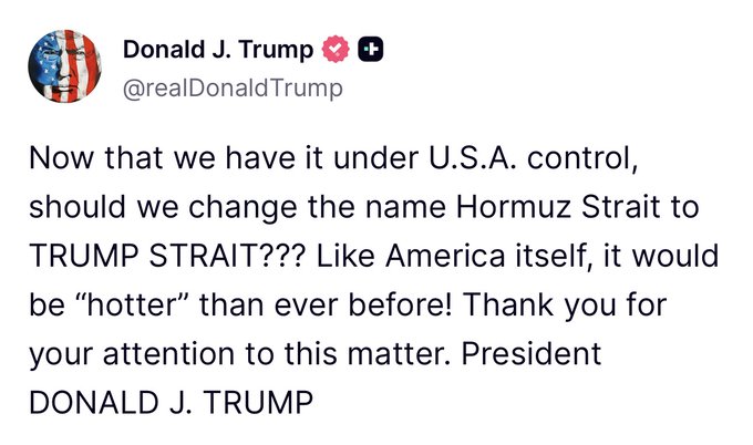 Lemon_2Sweet's tweet photo. Hey Mr. Trump! We don’t want you to rename the Strait of Hormuz after yourself.
WE want you to stop your illegal war with Iran that has sent diesel prices up to $5.69 a gallon &amp; gas prices up to $4.12 a gallon!
Human suffering should never become a source of profit! https://t.co/6NMeiiR98B