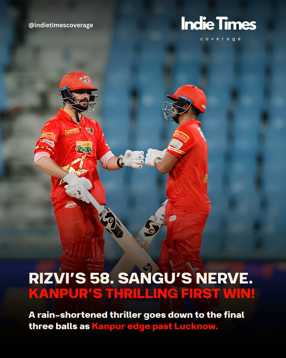 indietimesnews's tweet photo. Kanpur Superstars finally have their first win of the season! 🏏
Sameer Rizvi’s explosive 58 kept the chase alive under pressure.
#UPT20League #KanpurSuperstars #LucknowFalcons #SameerRizvi #Cricket https://t.co/WvIHuZVvY3