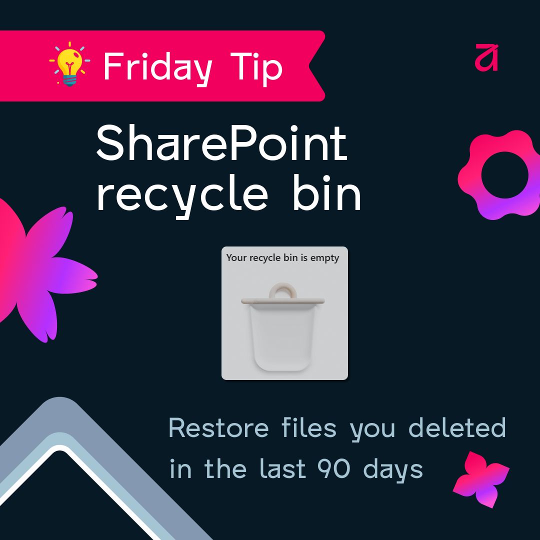 avantithq's tweet photo. ❓️ Where do deleted files go?
Did you know SharePoint sites have their own Recycle bin? You can find items that have been deleted in the past 90 days
Then, there's a Second recycle bin, where items are stored for 90 more days before being permanently deleted
#avantIT #fridaytip https://t.co/CexCXTEs4u