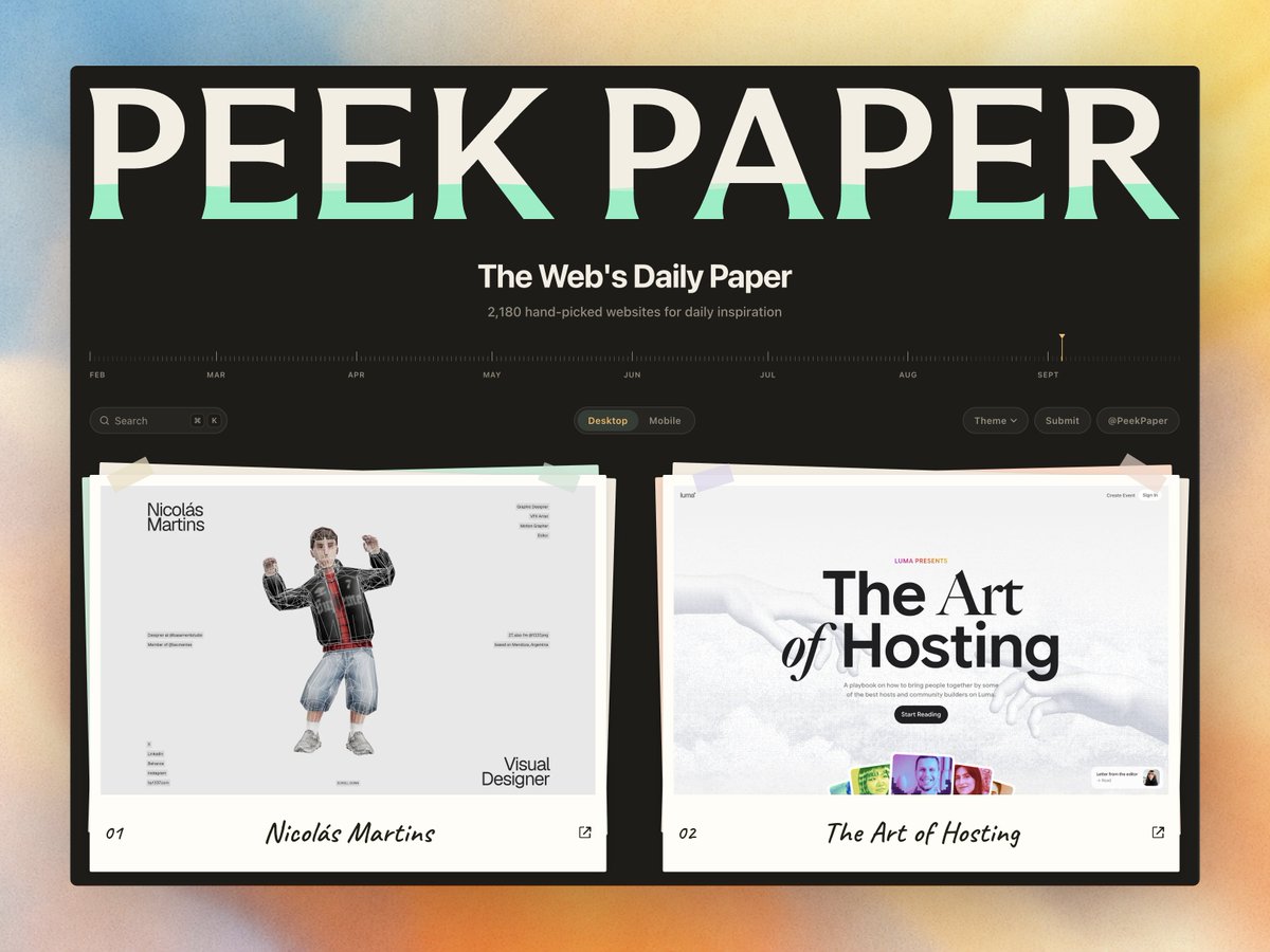 peekpaper's tweet photo. ✅ PEEK No. 184
😎 2,180 websites 
👉 https://t.co/Qv7GLeKjAK

Follow for fresh daily inspiration. https://t.co/GP9JrMWzzg
