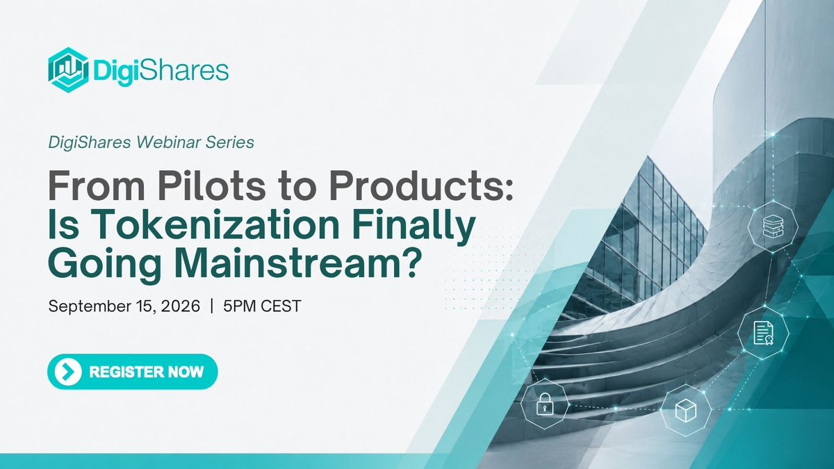 DigiSharesDK's tweet photo. 📢 WEBINAR ALERT

Is tokenization finally going mainstream?
Join us at DigiShares Connect: From Pilots to Products for a practical conversation on where tokenization stands today and what’s driving the next phase of adoption.

🎟️ Register: https://t.co/eqGy1HIaIy