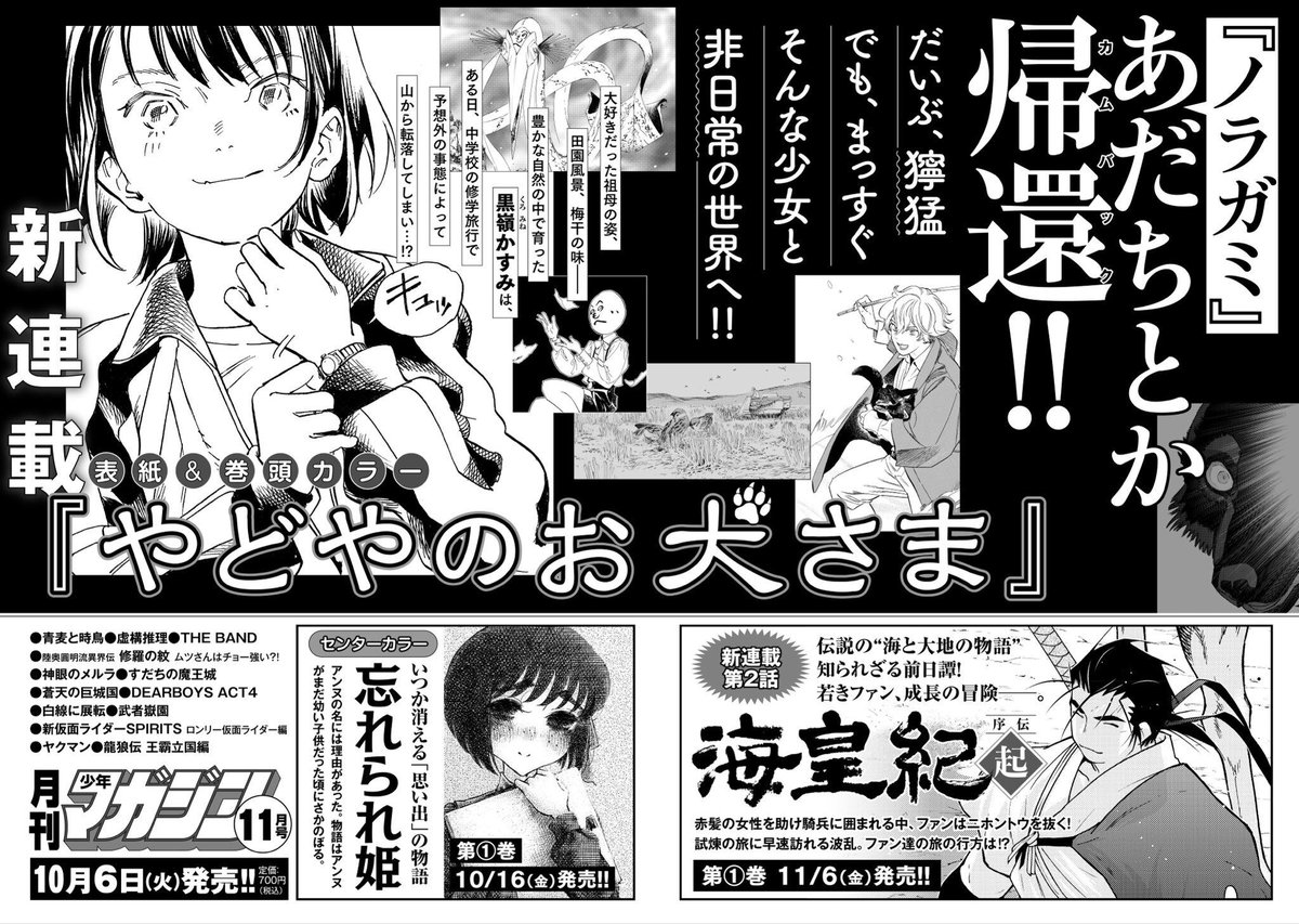 myanimelist's tweet photo. News: Noragami creator Adachitoka begins new manga Yadoya no Oinu-sama (The Inn's Noble Dog) on October 6 @adachitoka_PR #やどやのお犬さま #ノラガミ https://t.co/tku04BhAAk https://t.co/xBk0gB6pgK