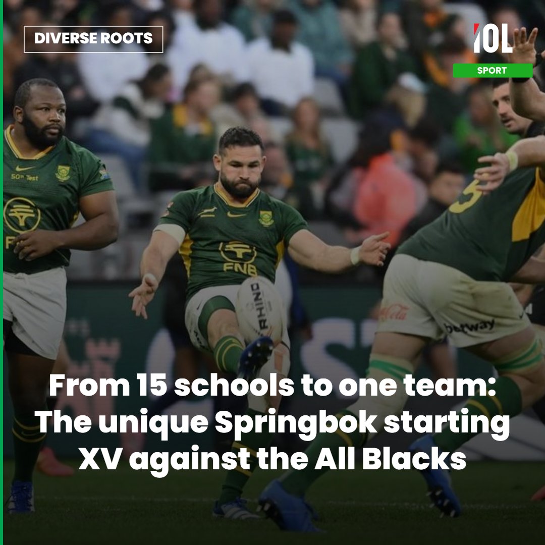 IOLsport's tweet photo. The Springbok starting lineup to face the All Blacks features 15 players from 15 different high schools, breaking away from traditional rugby powerhouse dominance.
Read on https://t.co/EU4ofFzY7D
#AllBlacks #Springboks #Rugby #OxNche #EbenEtzebeth https://t.co/z22foopcBU