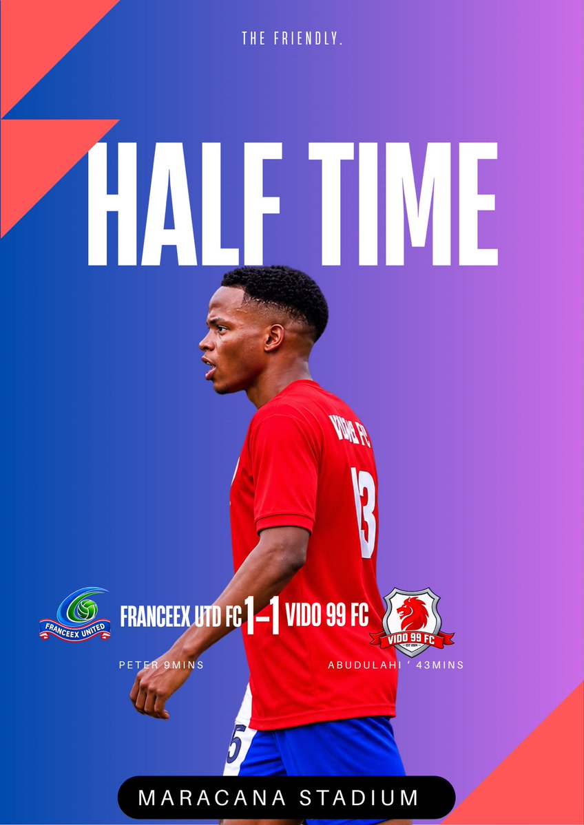 Vido99fc's tweet photo. 🔥 HALF-TIME FROM MARACANA STADIUM! 🏟️

45 minutes gone and nothing separates the two sides! FRANCEEX UTD FC and VIDO 99 FC go into the break level at 1–1. Peter put FRANCEEX on the scoresheet, while Abudulahi responded for VIDO 99 FC in a fiercely contested first half. 🤝🔥

💪 https://t.co/Z90YDJWNyg