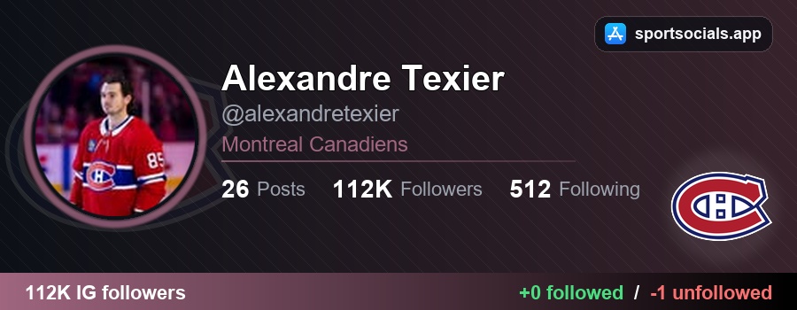 NHLFollowTrack's tweet photo. 🚨 Alexandre Texier unfollowed 1 account on Instagram:

❌ annasylve — ANNA SYLVE
🔗 https://t.co/Ji8j43wwIW

#GoHabsGo #NHL https://t.co/ggFeHx8rtf