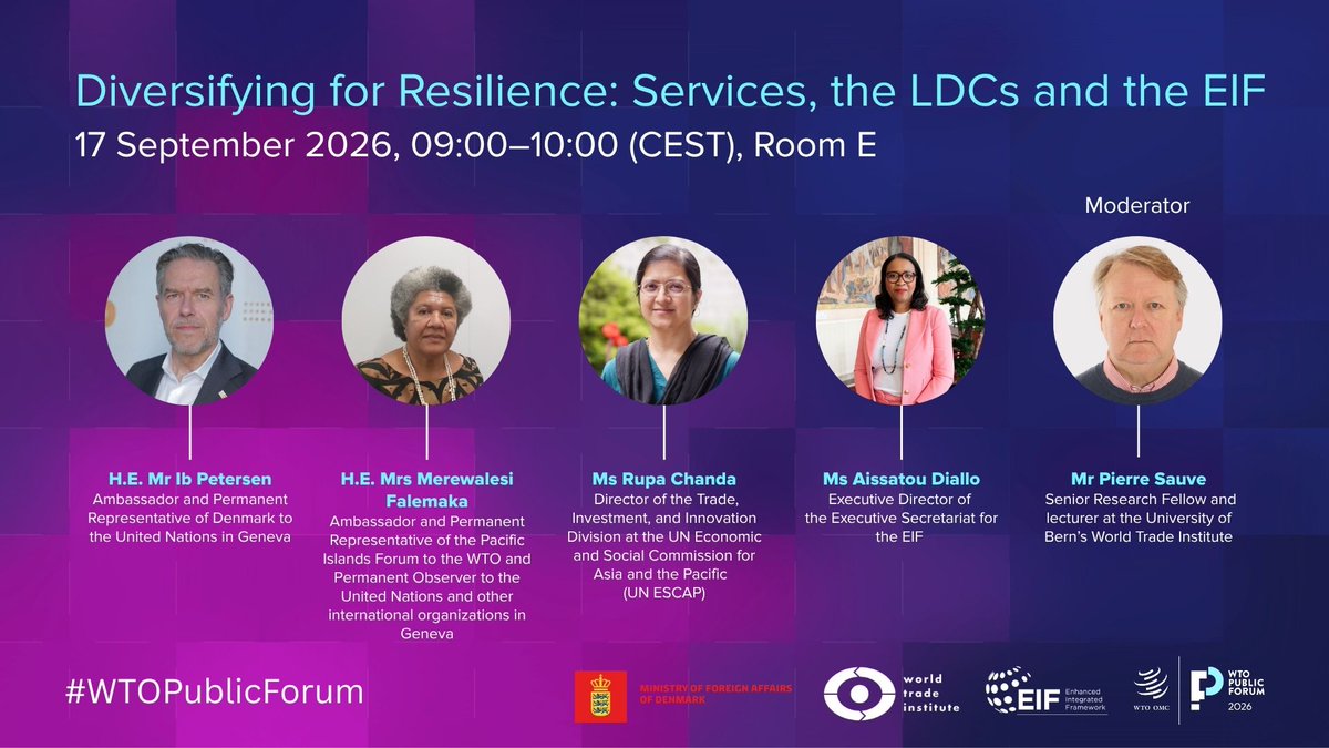 EIF4LDCs's tweet photo. 🌐 What comes after mining? It’s time to talk services.

EIF’s 2️⃣ #WTOPublicForum session explores how services can help #LDCs diversify, unlock new trade &amp; investment opportunities, and build resilience.

📅 17 September 
⏰ 09:00–10:00 CEST
📍 Room E
🔗 https://t.co/UNf2iYPGXE https://t.co/HFjPceod5H