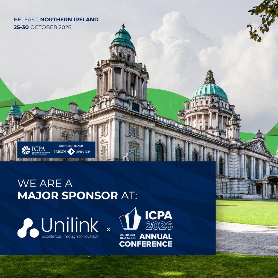 UnilinkSW's tweet photo. This October, the international corrections community will meet in Belfast for ICPA 2026.

Unilink will attend as a Major Sponsor, joining conversations on partnerships, digital justice, safer environments and modern corrections. https://t.co/sTQ7O4iefx

#ICPA2026 #DigitalJustice https://t.co/yFISKPt4Fq