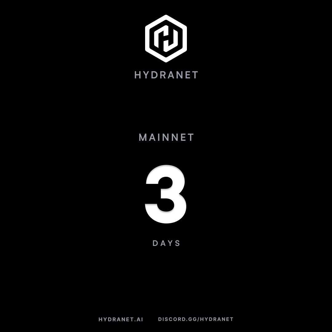 HydranetX's tweet photo. 3 days.

Mainnet.

See you then. https://t.co/CUiocpn6E1