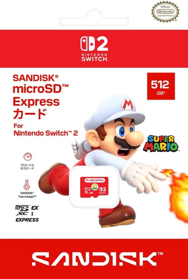 Sifu_pokePress's tweet photo. Switch2用『512GB』SDカードが発売決定しました
【任天堂ライセンス商品】SanDisk microSD Express Card 512GB for Nintendo Switch 2

📅発売日：2026年10月1日
💰価格：28,979円(税込)
✅Amazon：https://t.co/lxNK2Ab2uI
✅楽天ブックス：https://t.co/SbIvMfiN25

これまでは256GBのみでした
#PR https://t.co/pKAAEB3H5X