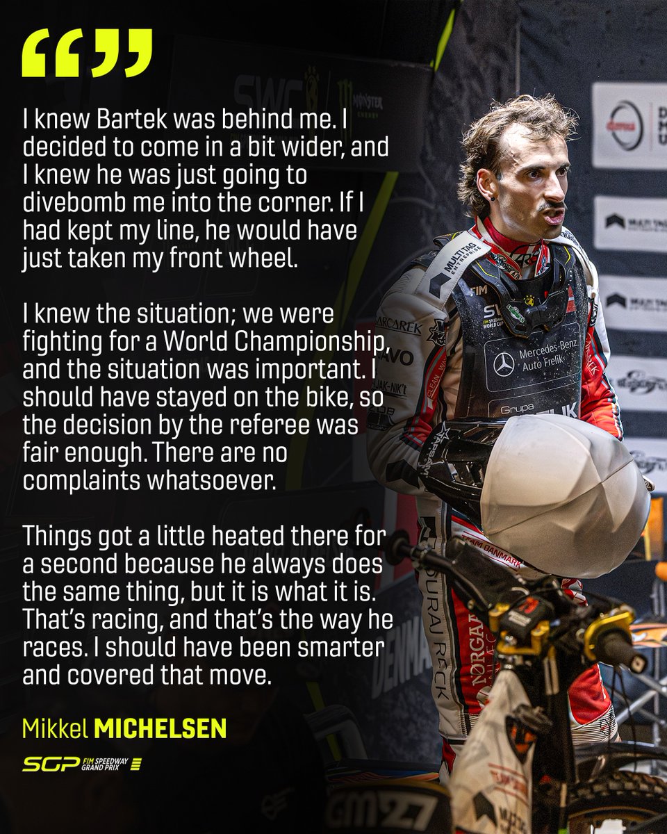 SpeedwayGP's tweet photo. Mikkel Michelsen explains his side of that fiery incident in Warsaw 🔥
Read more 👉 https://t.co/HFb3nzOsbo
#SWC #WarsawSWC #SWCFinal https://t.co/0nnC3R4JHz