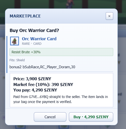 Hijangadans's tweet photo. @IdleROGame just dropped another tempting shield card 👀 Orc Warrior gives +30% Brute resist, and the total comes to 4,290 ZENY. Honestly, that feels pretty reasonable for a useful defensive upgrade. https://t.co/g29vmaow1w