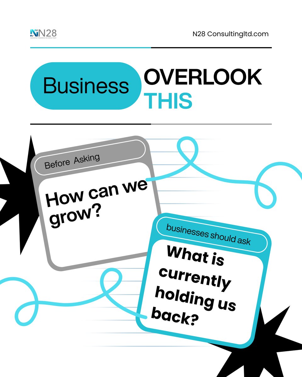 N28ltd's tweet photo. Growth starts with understanding what needs to change not simply doing more.

What do you think holds most businesses back? 👇

#N28Consulting #BusinessGrowth #BusinessAdvisory https://t.co/nbSdo3Qdrk