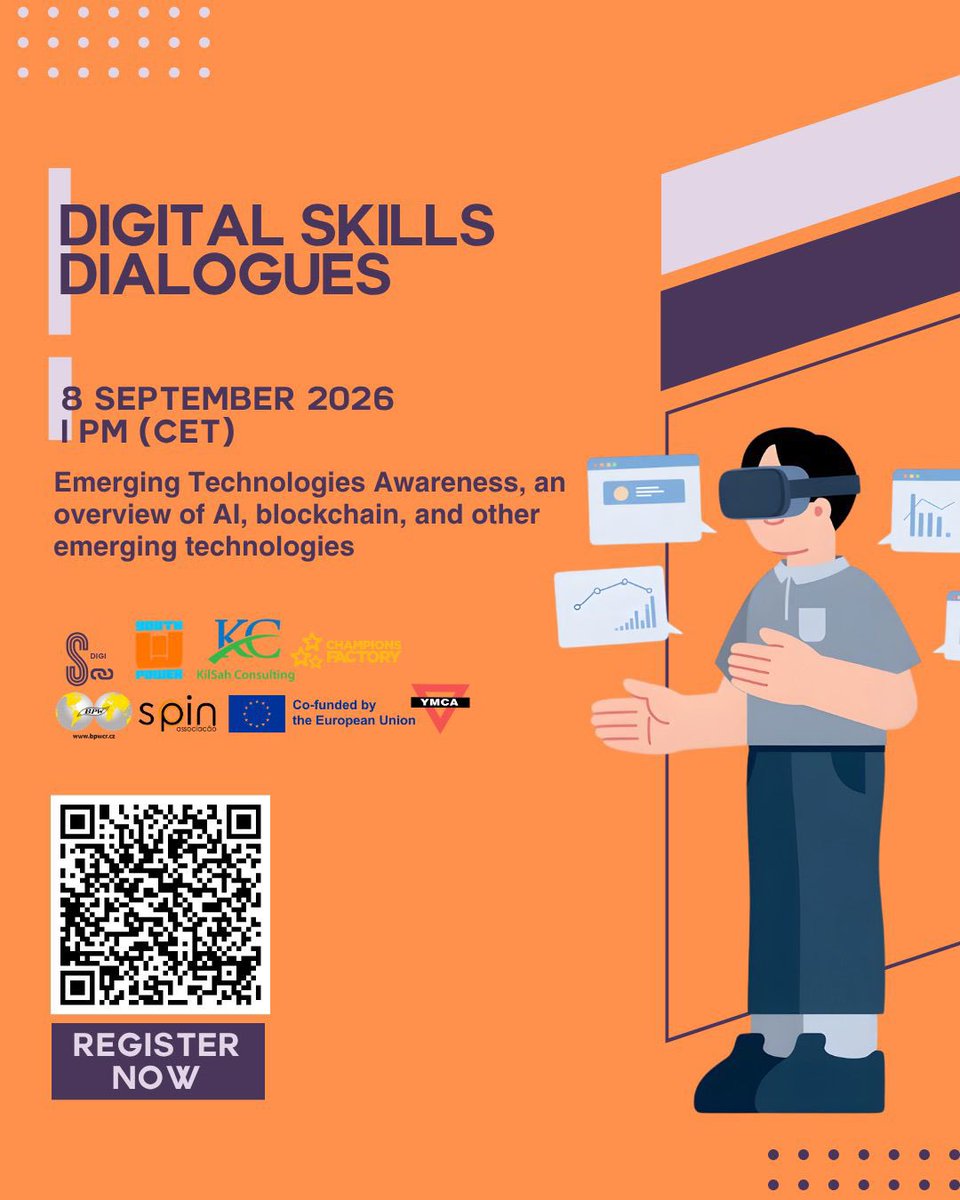 KilsahC's tweet photo. 16th DigiSkill Online Dialogue: Emerging Technologies Awareness

Explore AI, blockchain &amp; emerging technologies &amp; their impact on culture &amp; inclusive communication.

🎙️: Alena Řezaninová
Expert: Stanislav Skrička

Sept 8, 2026
13:00 CET
📍 Zoom

Register: https://t.co/eUHHdl6MYp https://t.co/dQLQZTrTTI