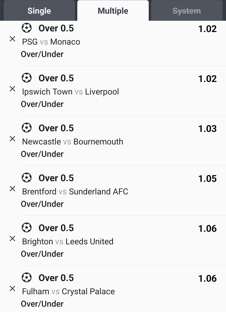 i_am_reallarry's tweet photo. TOP 40 ACCA ✅ 

✅1.Arsenal - Over 0.5 
✅2. Roma - Over 0.5 
✅3.PSG  - Over 0.5 
✅4. Liverpool - Over 0.5 
✅5. Man city - Over 0.5 
✅6. Bayern Munich - Over 0.5 
✅7. Barcelona - Over 0.5 
✅8. Intermilano - Over 0.5 
✅9. Man Utd - Over 0.5 
✅10. BVB - Over 0.5 
✅11. Lyon - Over 0.5 
✅12. Porto - Over 0.5 
✅13. Galatasaray - Over 0.5 
✅14. Bodo Glimt - Over 0.5 
✅15. RB Leipzig - Over 0.5 
✅16.  Lens - Over 0.5 
✅17. PSV - Over 0.5 
✅18. Hadjuk split - Over 0.5 
✅19. Benfica - Over 0.5 
✅20. Nykobing FC - Over 0.5 
✅21. Sporting CP - Over 0.5 
✅22. Lech Poznan - Over 0.5 
✅23. FC Haka - Over 0.5 
✅24. Fenerbahce - Over 0.5 
✅25. Levadia Tallin - Over 0.5 
✅26. Shakhtar Donetsk - Over 0.5 
✅27. Bolivar - Over 0.5 
✅28. Colo Colo - Over 0.5 
✅29. CSKA Sofia - Over 0.5 
✅30. Hammarby IF - Over 0.5 
✅31. Dinamo Zagreb - Over 0.5 
✅34. Brann - Over 0.5 
✅35. Qarabag - Over 0.5 
✅36. Crvena Zvezda - Over 0.5 
✅37. Molde - Over 0.5 
✅39. AZ Alkmaar - Over 0.5 
✅40. Marseille - Over 0.5

SPORTY CODE : 46JUY1