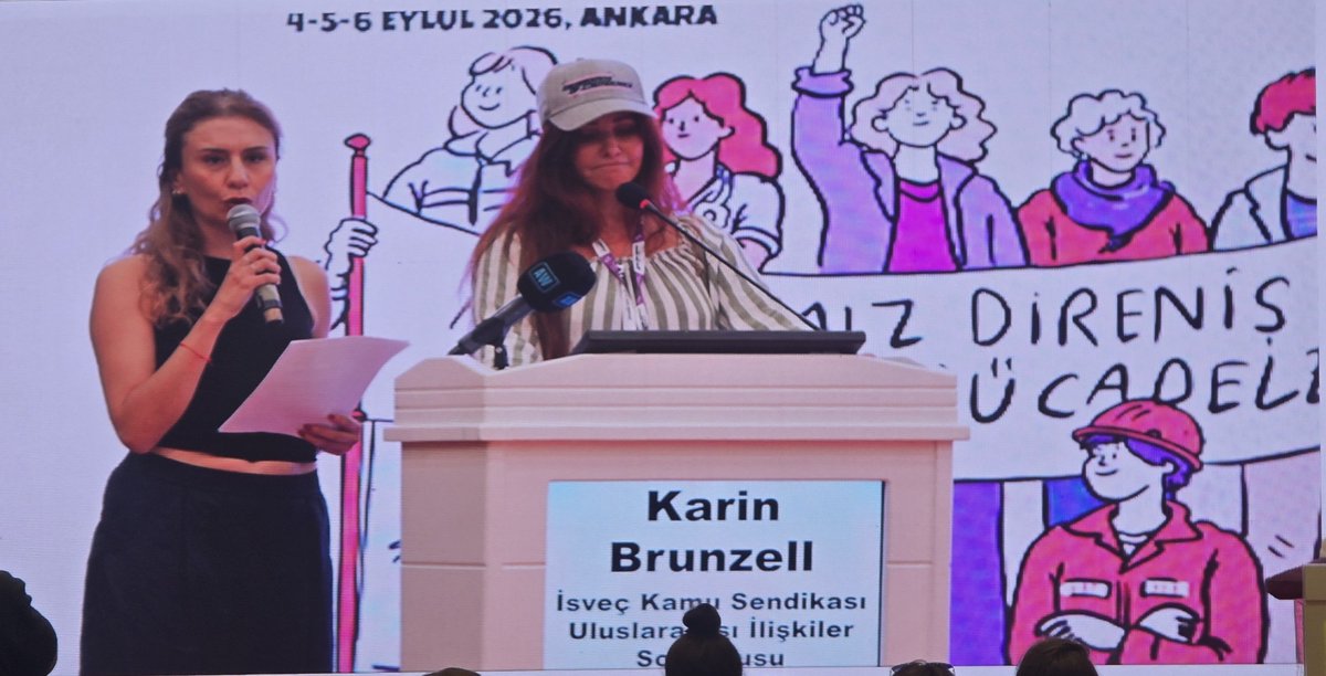 KESKHaberSen's tweet photo. "Mirasımız direniş, sözümüz mücadele!”

3.KESK Kadın Kurultayımız konuşmalarla devam ediyor.

KESK Eş Genel Başkanımız Ayfer Koçak da yaptığı konuşmada, Kadın Mücadelesinin toplumsal barışı getirecek en önemli güç olduğunu vurguladı.

KHK'lı kadın arkadaşlarımızın yaşadıklarını ve süreçlerini aktardıkları sinevizyon gösteriminin ardından  Kurultayımıza katılım sağlayan Uluslararası Sendikalar, Emek ve Meslek Örgütleri, Kadın Örgütleri ve Siyasi Partilerin temsilcileri söz aldılar.

Haber-Sen Kadın Temsilcilerimiz tam kadro çalışmalara katılım sağladı.

♀️Yaşasın kadın dayanışması!
🟪Yaşasın örgütlü mücadelemiz!
🟪Yaşasın KESK!
🟪Yaşasın Haber-Sen!
@KESK1995